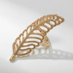 Кольцо металл Лист папоротника, цвет золото, безразмерное - Qf фото 2