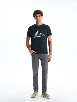 Bisiklet Yaka K?sa Kollu Bask?l? Penye Erkek Ti??rt