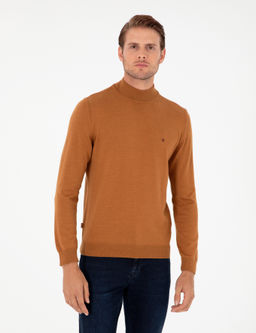 Kahverengi Slim Fit Yar_m Bal_k__ Yaka Basic Triko Kazak