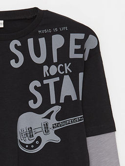 Bisiklet Yaka Bask?l? Uzun Kollu Erkek ?ocuk Ti??rt - Waikiki фото 2