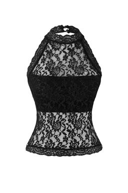 Siyah Dantel Yar?m Astarl? Halter Yaka Party Bluz TPRSS26BZ00003