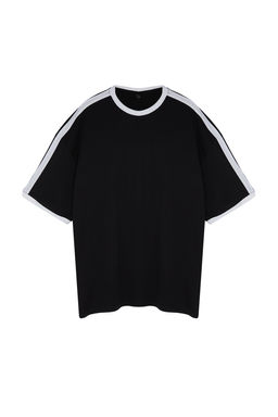 Buyuk Beden Siyah Oversize/Genis Kesim Kontrast Detayl? %100 Pamuklu T-shirt TMNSS24BF00033 - Trendyolmilla фото 7