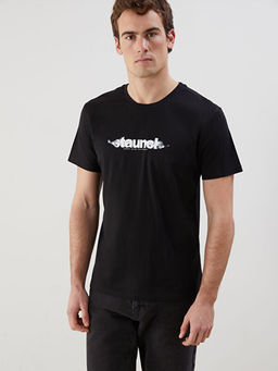 Bisiklet Yaka Bask?l? Penye Erkek Ti??rt