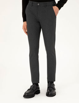 Antrasit Slim Fit _izgili Kanvas Pantolon
