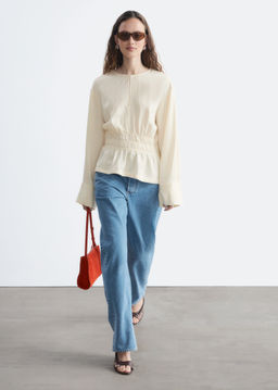 Blusa de lino y cintura fruncida con nido de abeja - H&m фото 4