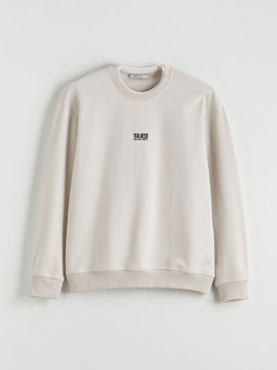 Bisiklet Yaka Bask?l? Erkek Kal?n Sweatshirt