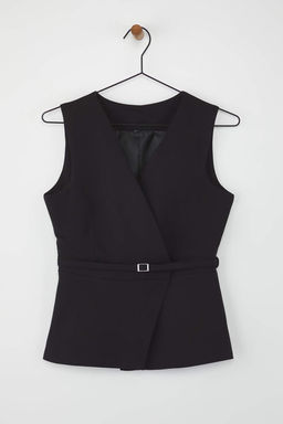 Siyah Fitted Kemerli Anvelop Kapamal? Yelek TWOAW26YE00029