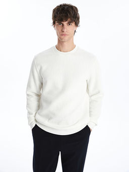 Bisiklet Yaka Uzun Kollu Erkek Dokulu Sweatshirt