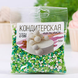 Цена за 4 шт. Новогодняя посыпка кондитерская Микс: зеленая, белая, изумрудная, 50 г - Кондимир фото 2