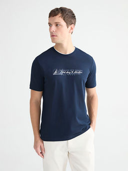 Bisiklet Yaka Bask?l? Penye Erkek Ti??rt