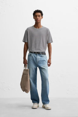 STRIPED COTTON-LINEN T-SHIRT