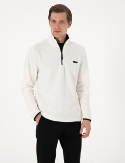 Beyaz Regular Fit Yar_m Fermuarl_ Polar Sweatshirt