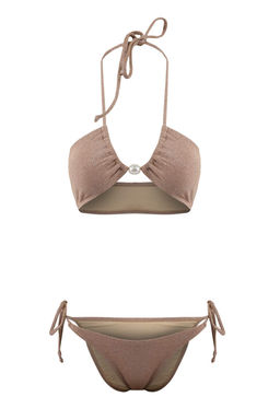 Vizon Simli Straplez Kapl? Aksesuarl? Dusuk Bel Regular Bikini Tak?m? TBESS26BT00037