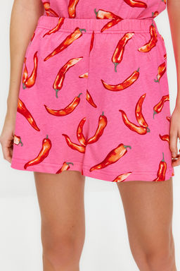 Pembe %100 Pamuklu Eglence Desenli Sortlu Orme Pijama Tak?m? THMSS24PT00002