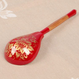 Цена за 10 шт. Ложка деревянная «Золотая кудрина», полубаская, 19×6 см, МИКС