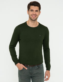 Ye_il Slim Fit Bisiklet Yaka Basic Triko Kazak