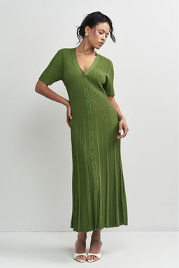 Платье трикотажное на пуговицах Зеленый