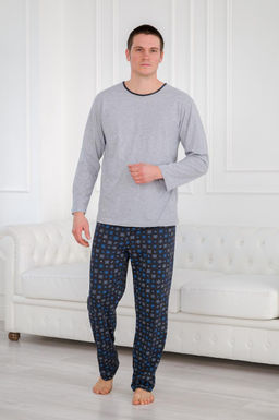 Пижама мужская из футболки с длинным рукавом и брюк из кулирки Генри антрацит макси - Амадэль фото 2