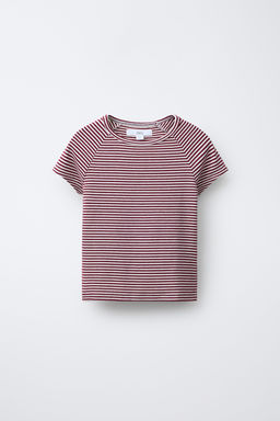 CAMISETA MANGA RANGL?N CON MODAL RAYAS / Blanco / Rojo
