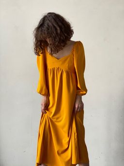 Платье-миди с пышными рукавами в цвете манго - Martichelli фото 7