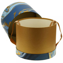 Коробка подарочная д20х18,8см "Акварель" синие тона, с золотом, с лентой (Китай)