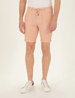 Turuncu Slim Fit Beli Lastikli _izgili Ba_c_kl_ Bermuda _ort