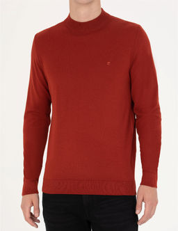 Kiremit Regular Fit Bato Yaka Y_n Kar___ml_ Basic Triko Kazak
