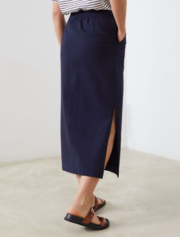 Юбка миди на резинке с разрезами из футера двухнитки с эластаном - Vilatte фото 2