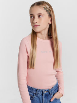 Лонгслив для девочек розовый с вышивкой Pretty in pink