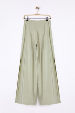 Mint Modal Wide Leg / Genis Paca Yuksek Bel Y?rtmacl? Dokuma Pantolon TWOSS25PL00006 Palazzo