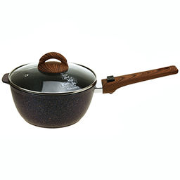 Ковш с тефлоновым покрытием 2,2л, д22см Granit Ultra, h9см, съемная ручка из термостойкого пластика 9см, стеклянная жаропрочная крышка, голубой гранит (Россия) - можно использовать металлические кухонные принадлежности