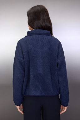 Lacivert Genis Kal?p Polo Yaka Buklet Triko H?rka TWOAW24HI00177