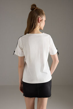 Trendyolmilla Ekru %100 Pamuk Ekstrafor Fiyonk Detayl? Orme T-Shirt TWOSS25TS00199 фото 4