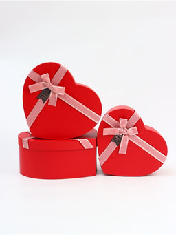 Набор подарочных коробок сердце 3 в 1, красный с розовым бантом, 31?27?13.3; 28?25?11.7; 26?23?10.3 см