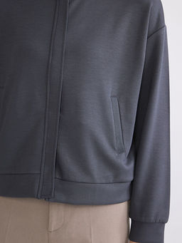 Kolej Yaka Oversize Kad?n Fermuarl? Sweatshirt