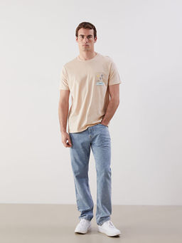 Bisiklet Yaka K?sa Kollu Bask?l? Penye Erkek Ti??rt