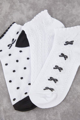 Beyaz 3lu Paket Kurdele/Fiyonklu ve Puantiyeli Jakar Orme Corap THMAW26CO00000