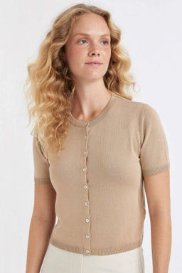 Regular Fit Bisiklet Yaka Basic Duz Dugmeli K?sa Kollu Siyah Triko H?rka - Defacto фото 2