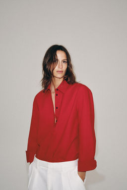 CAMISA POPEL?N ZW COLLECTION / Rojo - Zara фото 4
