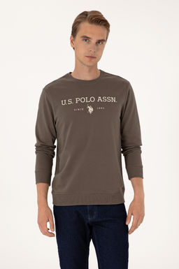 Erkek Vizon Basic Sweatshirt Sepette S_rpriz _ndirim