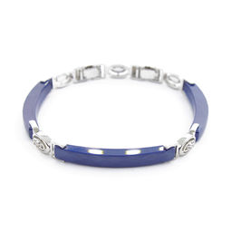 Браслет Лили из синей керамики покрытие светлый металл