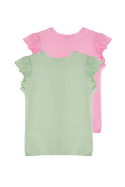 Siyah-Ekru 2li K?z Cocuk %100 Pamuk F?rf?rl? Regular Kal?p K?sa Kol Orme T-Shirt TKDSS25TS00011 - Trendyolmilla фото 7