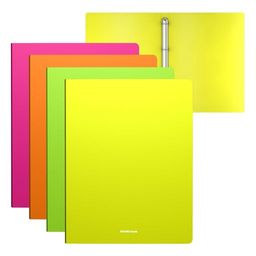 Цена за 4 шт. Папка на 4 кольцах пластиковая ErichKrause Matt Neon, 24мм, A4, ассорти (в пакете по 4 шт.)