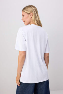 Beyaz %100 Pamuk Istakoz Bask_l_ Bisiklet Yaka Oversize _rme T-Shirt TWOSS26TS00351 - Trendyolmilla фото 4