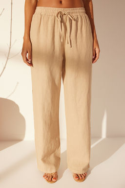 Lacivert %100 Keten Beli Lastikli Yuksek Bel Wide Leg Pantolon TWOSS24JE00249 - Trendyolmilla фото 16