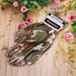 Цена за 12 шт. Перчатки нейлоновые "Фантазия-Хаки" с ПВХ покрытием полуоблитые 8 р-р ДоброСад