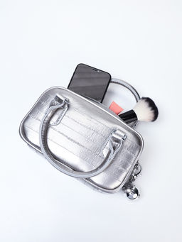 Сумка женская саквояж на молнии, 20×9×12 см, серебристая