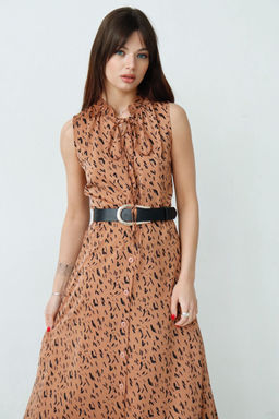 Martichelli Шёлковое платье, как из к/ф Красотка, светло-коричневое с принтом  фото 7