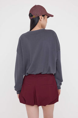 Antrasit Relaxed/Rahat Kal?p Beli Lastikli Crop Orme Sweatshirt TWOAW26SW00000