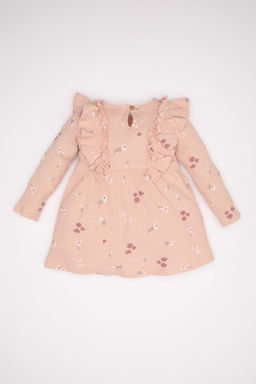 Вафельное платье с длинными рукавами и цветочным принтом для маленьких девочек - Defacto фото 4